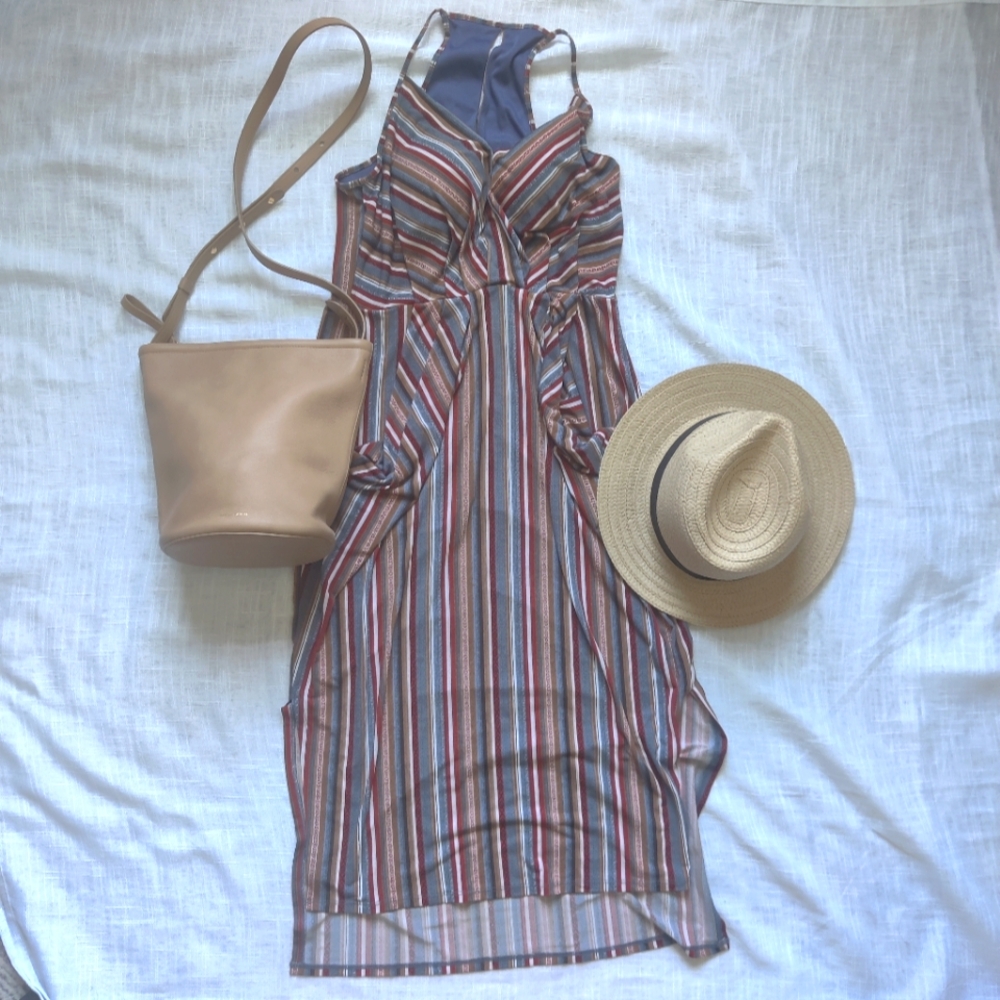 *BCBGeneration* striped v-neck midi dress with pockets